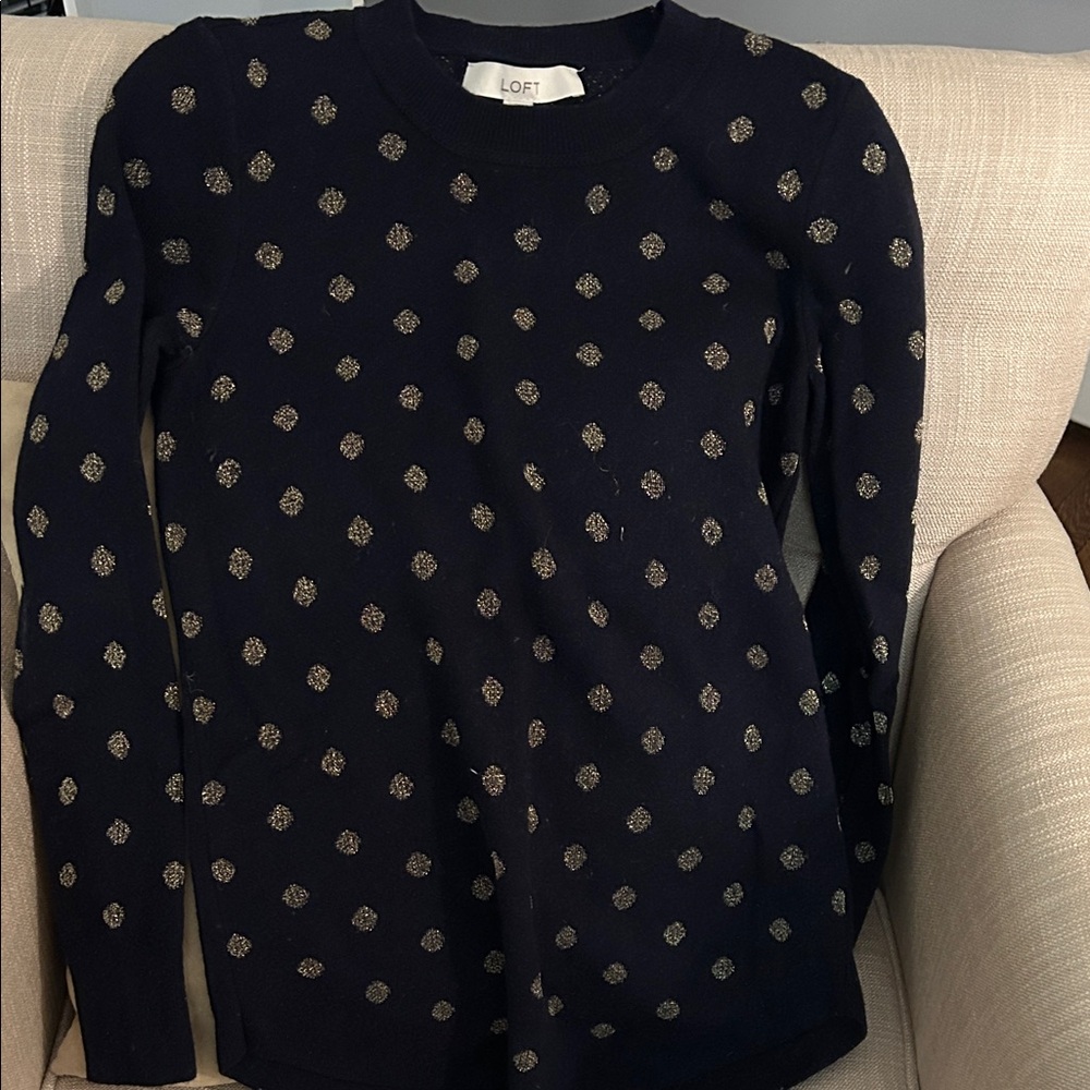 LOFT Navy Sweater with Gold Details
